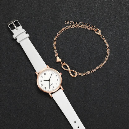Women’s Watch Jewelry Set | Elegant | Arabic Dial | Leather Band Watch