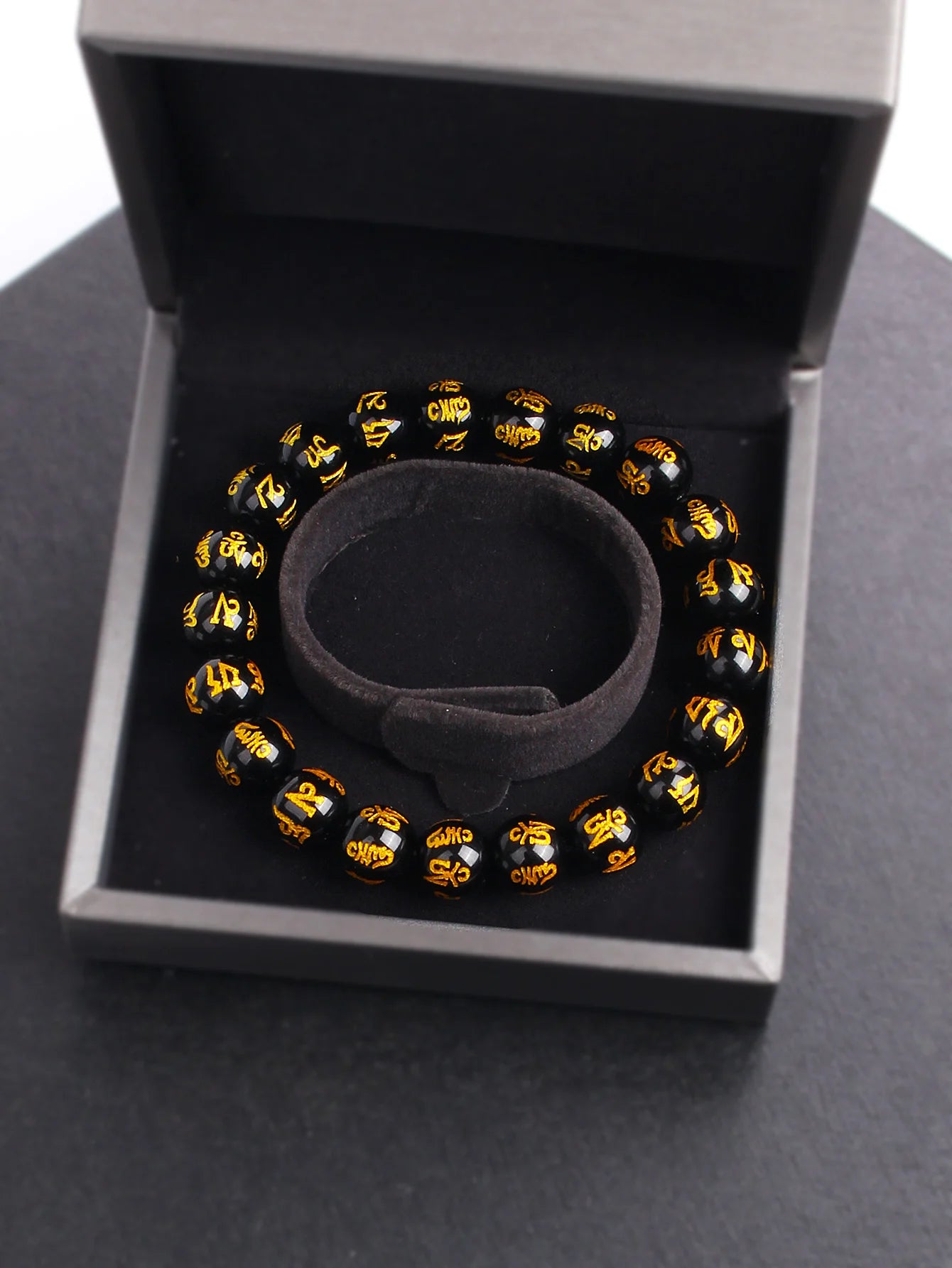 Men’s Black Obsidian Bead Bracelet – Spiritual Protection & Wealth Energy Healing Jewelry