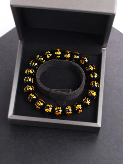 Men’s Black Obsidian Bead Bracelet – Spiritual Protection & Wealth Energy Healing Jewelry