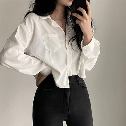 Women’s Long Sleeve Shirt & Blouse – Single Breasted OL Casual Solid Short Top | Elegant Fashion