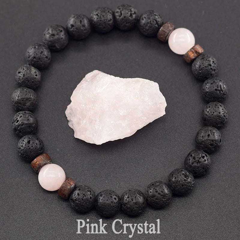 Men’s Tiger Eye & Lava Stone Bead Bracelet – Tibetan Buddha Elastic Wristband Jewelry