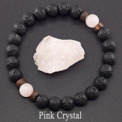 Men’s Tiger Eye & Lava Stone Bead Bracelet – Tibetan Buddha Elastic Wristband Jewelry