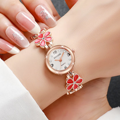 Women’s Flower Strap Quartz Watch | Arabic Numerals | Diamond Look | Elegant