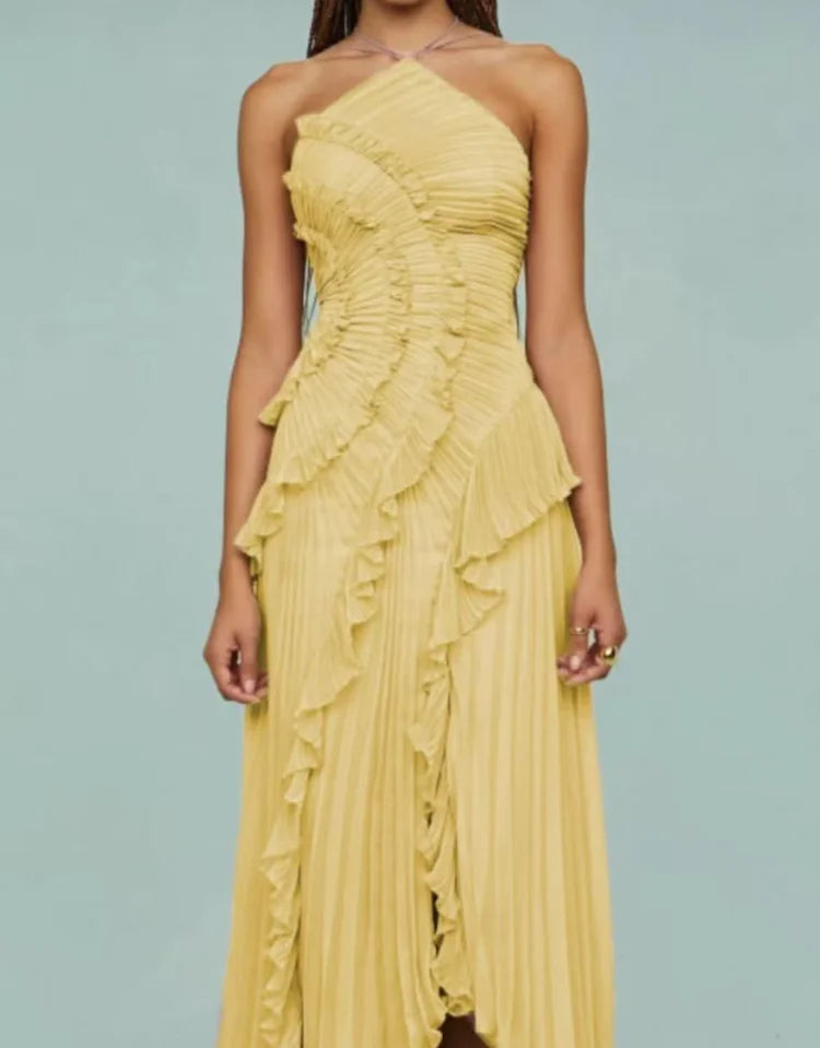 Women’s Maxi Dress – Tiered Ruffle A-Line Backless Evening & Party Gown