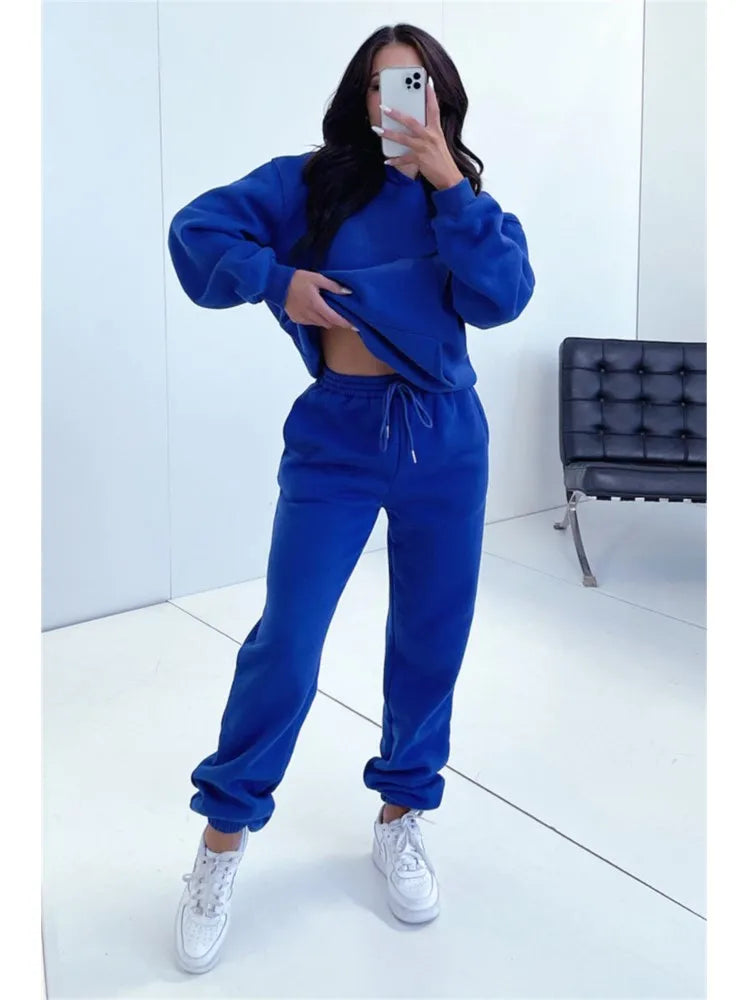 Women’s Autumn Winter Fleece Tracksuit Set – 2 Piece Casual Outfit