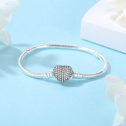 Women’s 925 Sterling Silver Bracelet – Rose Gold Snake Chain with Heart Charm Beads Jewelry