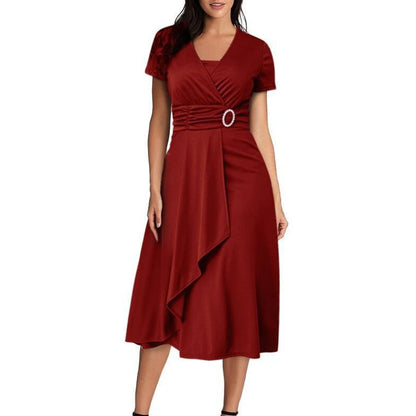 Women Square Neck Ruched Short Sleeve Ruffles Side High Waist Belt Irregular Dress Summer Elegant Sexy Evening Elegant Dresses