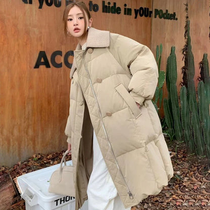 Women’s Quilted Puffer Outerwear – Mid-Length Windproof Cotton Jacket