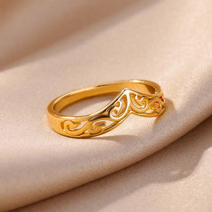 Women’s Stainless Steel Heart Ring – Gold Vintage Waterproof Jewelry Gift