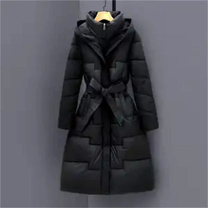 Women’s Long Down Outerwear – Hooded Knee-Length Puffer Jacket