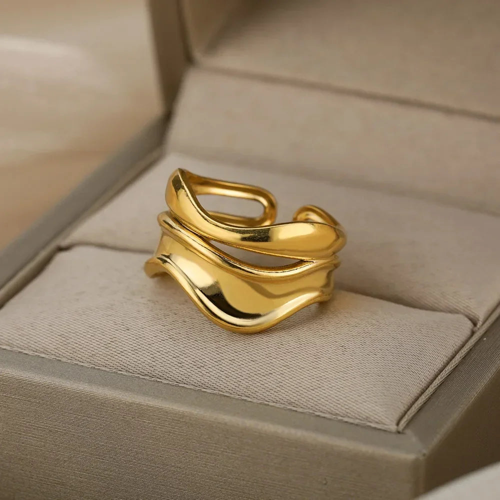 Women’s Stainless Steel Heart Ring – Gold Vintage Waterproof Jewelry Gift