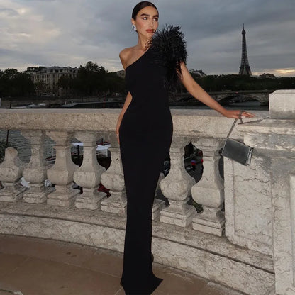 Women’s One Shoulder Sleeveless Maxi Dress – Elegant Evening Gown