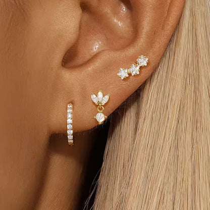 Women’s Luxury Star Pendant Earrings – 3PCS Stainless Steel Zircon Piercing Stud Jewelry