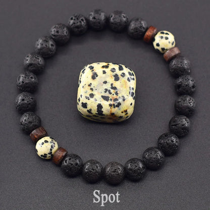 Men’s Tiger Eye & Lava Stone Bead Bracelet – Tibetan Buddha Elastic Wristband Jewelry