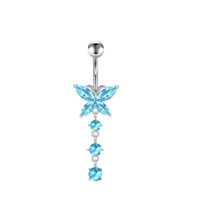Women’s Blue Crystal Heart Belly Button – 1PC Stainless Steel Butterfly Navel Piercing Body Jewelry