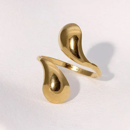Women’s Irregular Wave Stainless Steel Ring – Adjustable Gold Color Statement Jewelry
