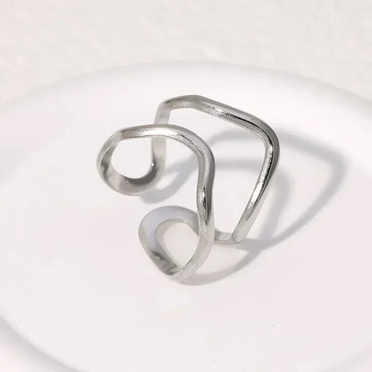 Women’s Irregular Wave Stainless Steel Ring – Adjustable Gold Color Statement Jewelry