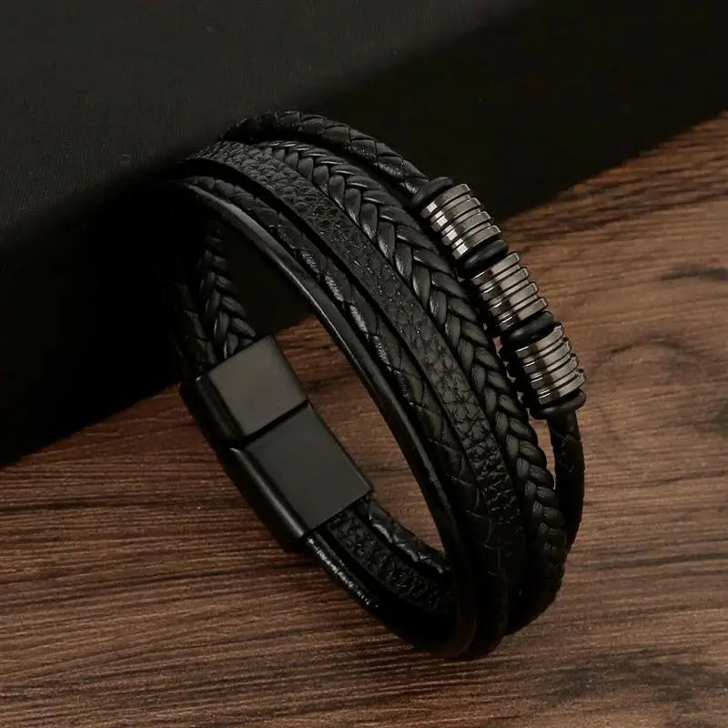 Men’s Classic Leather Bracelet – Handwoven Multi-Layer Fashion Jewelry