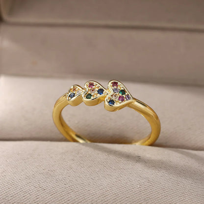 Women’s Jewelry Double Heart Zircon Ring | Adjustable | Stainless Steel | Gift