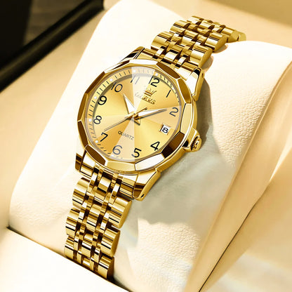 Women’s Luxury Stainless Steel Watch – Elegant Waterproof Luminous Date Watch