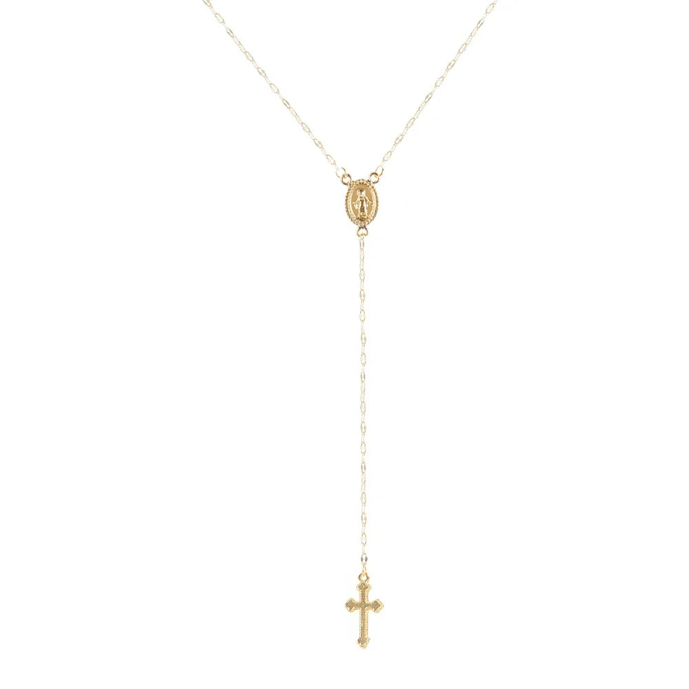 Women’s Vintage Cross Rosary Pendant Necklace – 2024 Bohemian Religious Charm Jewelry Gift