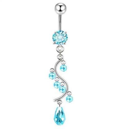 Women’s Blue Crystal Heart Belly Button – 1PC Stainless Steel Butterfly Navel Piercing Body Jewelry