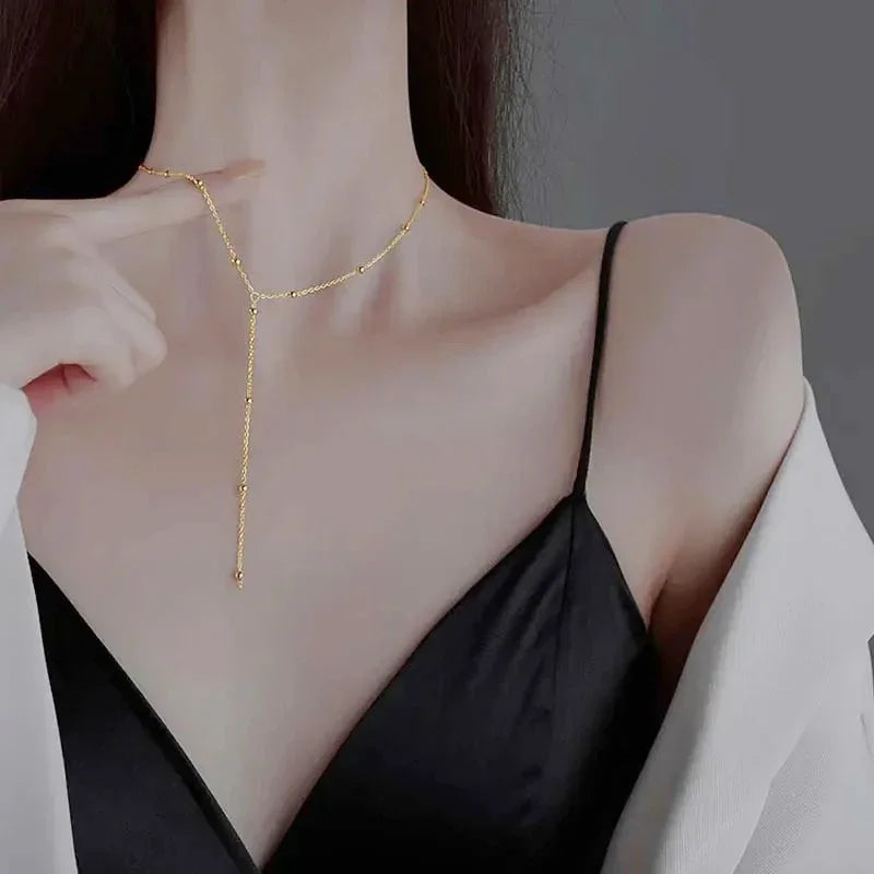 Women’s Jewelry Double Layer Tassel Choker Necklace | Minimal | Gold Tone | Geometric