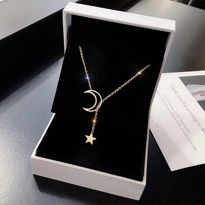 Women’s Jewelry Moon Star Pendant Choker Necklace | Minimal | Gold Tone | Party