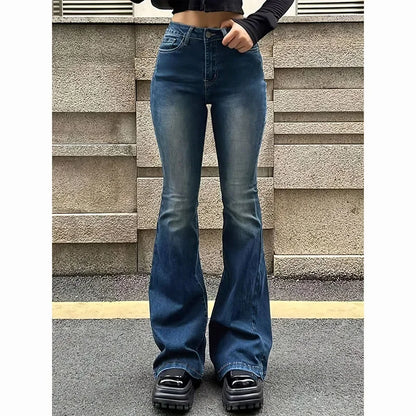 Women’s High Waist Flared Denim Bottom – Stretchy Bootcut Jeans with Bell Hem, Solid Color Casual Trousers