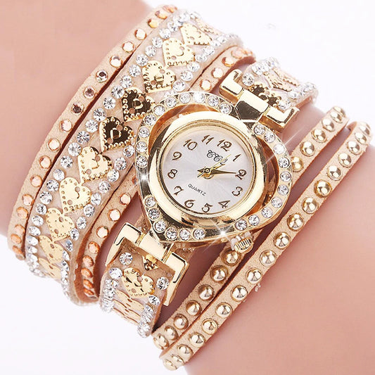 Women’s Rhinestone Heart Dial Watch | Elegant | Velvet Band | Fashion Jewelry Set