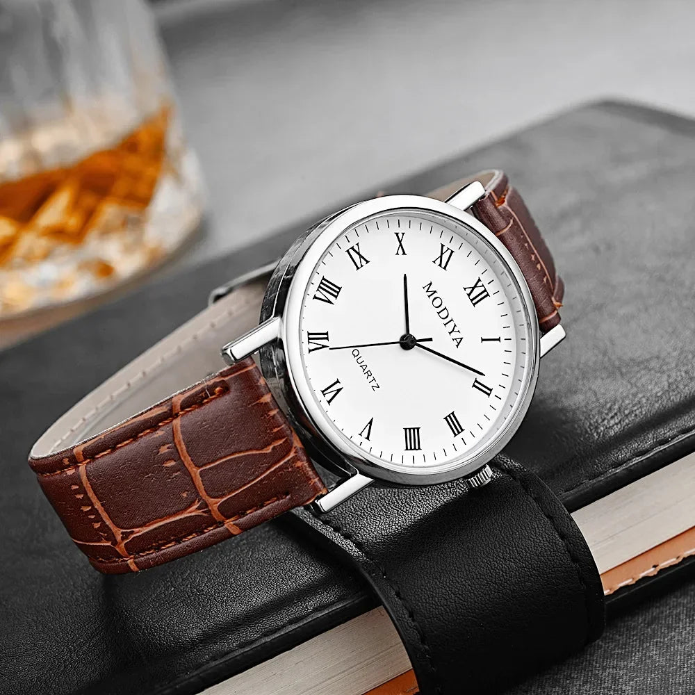 Men’s Luxury Leather Strap Watch – Business Analog Wristwatch, Casual Simple Style