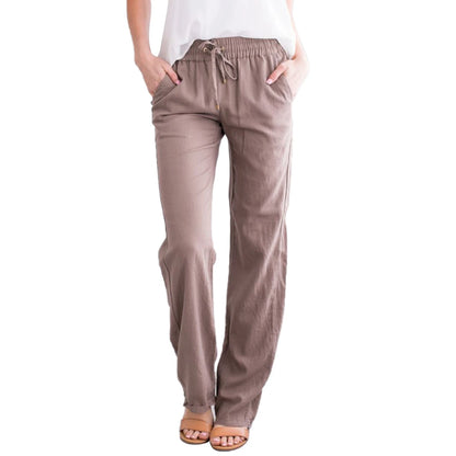 Women’s Loose Wide Leg Pants Bottom – Casual Solid Color Drawstring Trousers