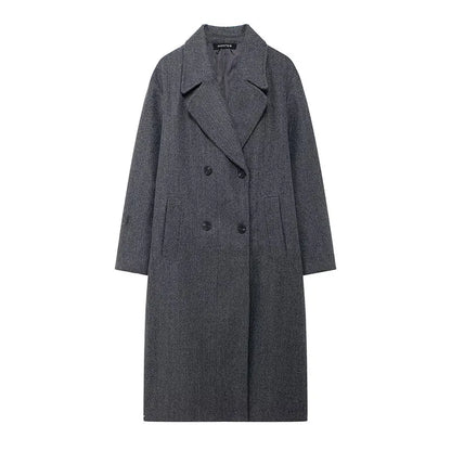 Women’s Solid Lapel Double Breasted Winter Long Coat | Elegant Streetwear Outerwear