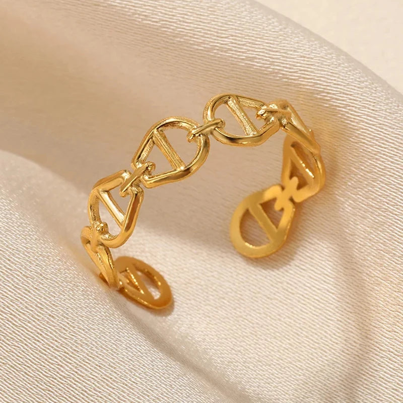 Women’s 316L Stainless Steel Geometric Open Ring – Gold Color Multilayer Vintage Waterproof Jewelry