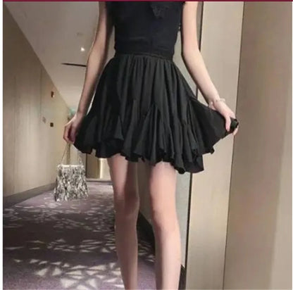 Women’s White Ruffle Mini Skirt Bottom – High Waist Korean Cute Vintage Tennis Tutu Skirt
