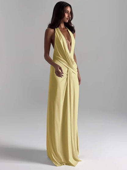 Women’s Halter Maxi Dress | Deep V Neck | Backless | High Split