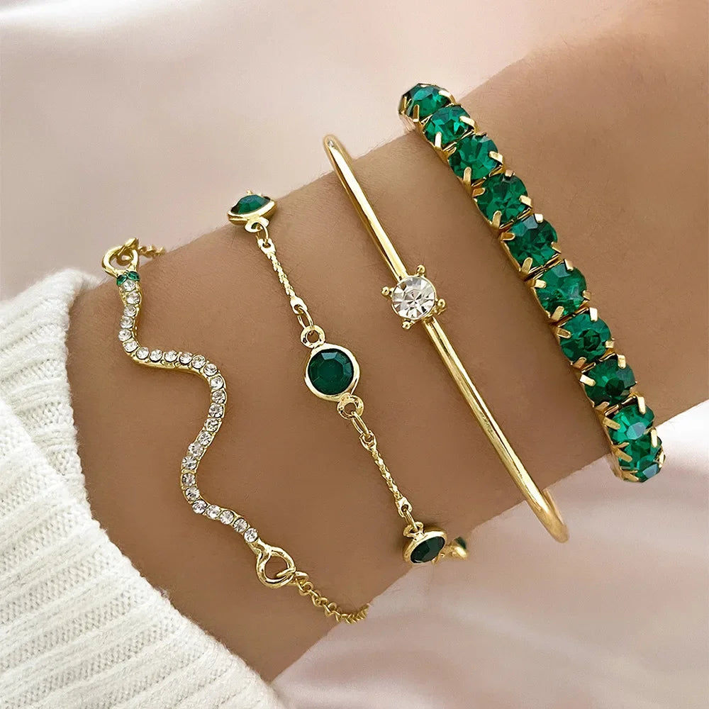 Women’s Jewelry Green Gemstone Bangle Bracelet | Party | Rhinestone | Snake