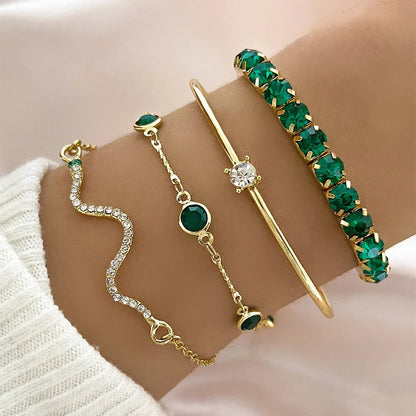 Women’s Jewelry Green Gemstone Bangle Bracelet | Party | Rhinestone | Snake