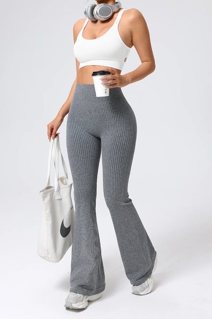 Women’s High-Waisted Flared Yoga Pants – Breathable 4-Way Stretch Sports Bottoms