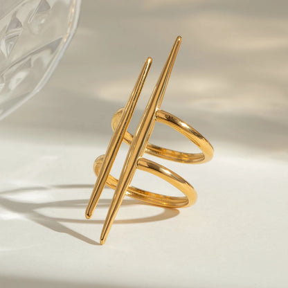 Women’s Vintage 18K Gold Plated Double Line Open Ring – Stainless Steel Anti-Allergic Jewelry