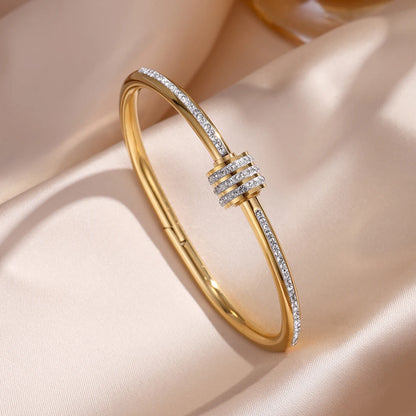 Women’s Jewelry Stackable Bangle Bracelet | Zirconia Inlaid | Stainless Steel | Gift
