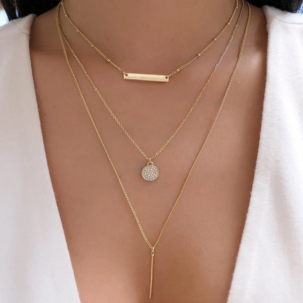 Women’s Jewelry Layered Disc Pendant Necklace | Vintage | Gold Tone | Trendy