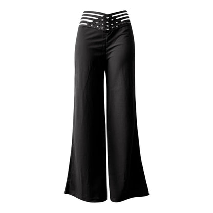 Women’s High Waist Hollow Out Pants Bottom – Retro Bootcut Y2K Trousers, Korean Style Casual Baggy Outfit for Spring & Summer