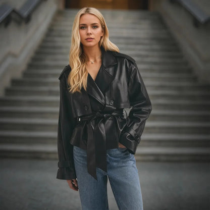 Women’s PU Leather Cropped Jacket Outerwear | Y2K | Street