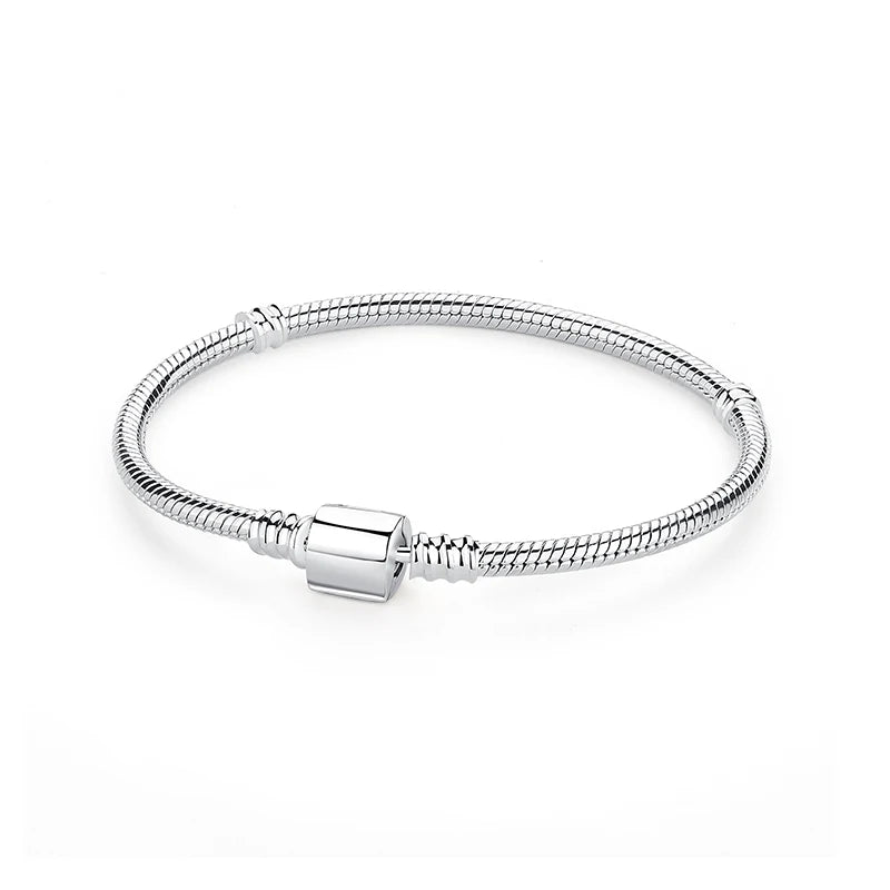 Women’s 925 Sterling Silver Bracelet – Rose Gold Snake Chain with Heart Charm Beads Jewelry