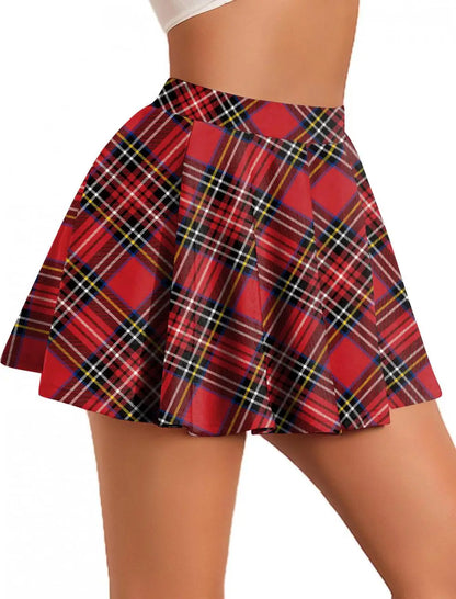Women’s Retro Plaid Pleated Skirt Bottom – Y2K Vintage A-Line Mini School Uniform Style