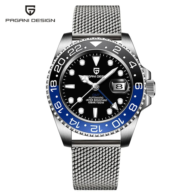 Men’s Luxury GMT Automatic Watch – Sapphire Mechanical 40MM Stainless Steel Waterproof Wristwatch