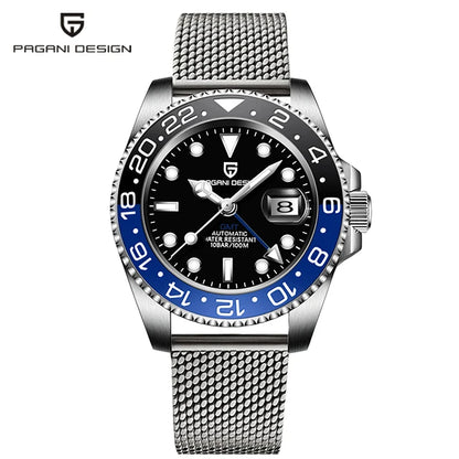 Men’s Luxury GMT Automatic Watch – Sapphire Mechanical 40MM Stainless Steel Waterproof Wristwatch
