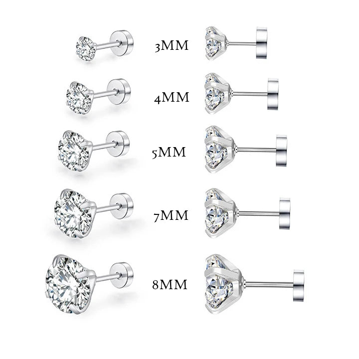 Women’s Round Crystal Zircon Ear Studs – Stainless Steel Jewelry
