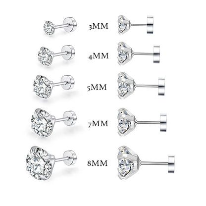 Women’s Round Crystal Zircon Ear Studs – Stainless Steel Jewelry